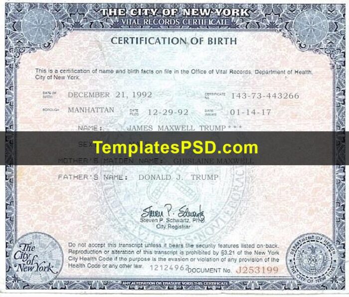 New York Birth Certificate Template PSD Editable Blank Fillable USA Fake New York Birth Certificate Template PSD Editable Blank Fillable USA