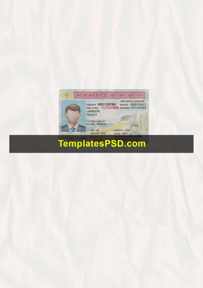 New mexico dl scan New Mexico Driving license template psd