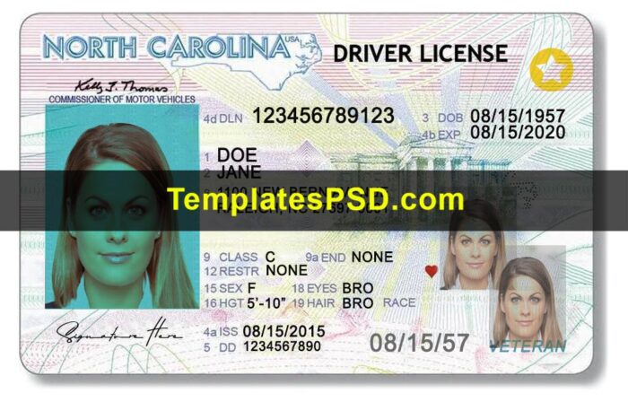 North Carolina Drivers License PSD Template Front new North Carolina Drivers License PSD Template Front new