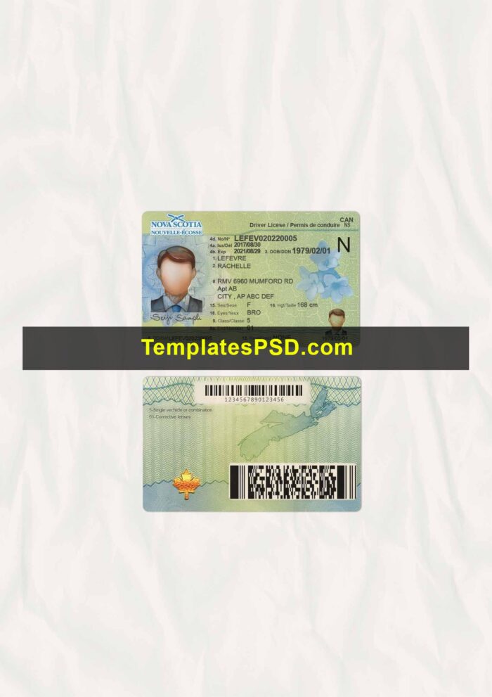 Nova Scotia Drivers License Template PSD Scan