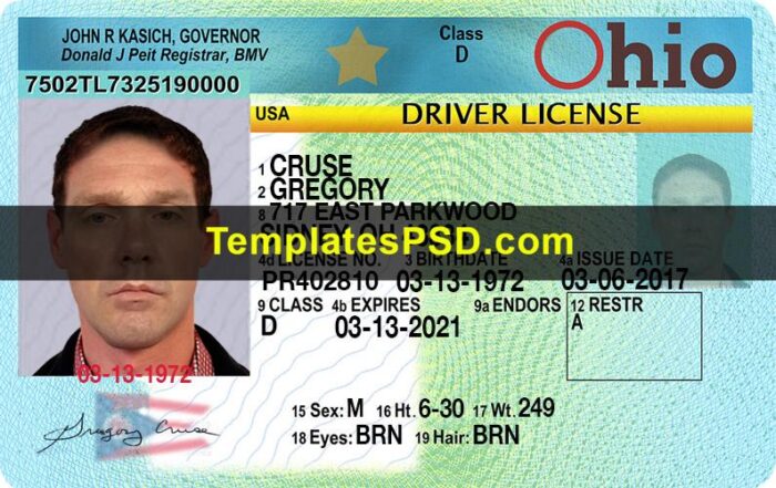 Ohio Drivers License PSD Template Front Ohio Drivers License PSD Template Front