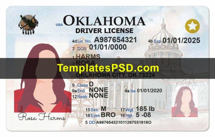 Oklahoma Drivers License Template PSD Front Oklahoma Drivers License Template PSD Front