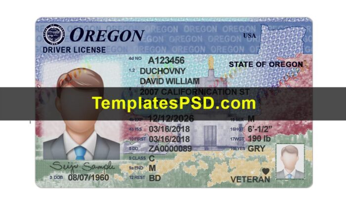 Oregon DL Front Oregon Driver License Template Front