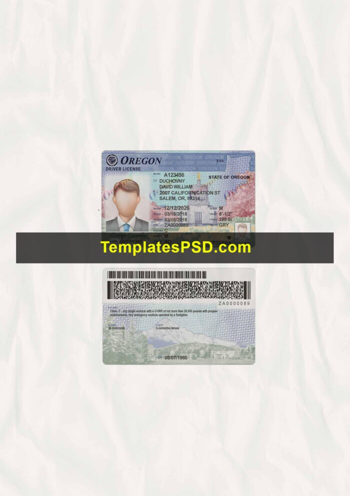 Oregon DL Scan Oregon Driver License Template Scan