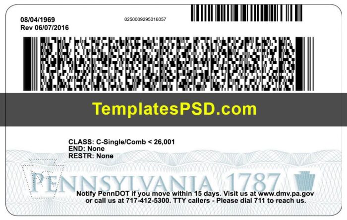 Pennsylvania Driver License Template PSD