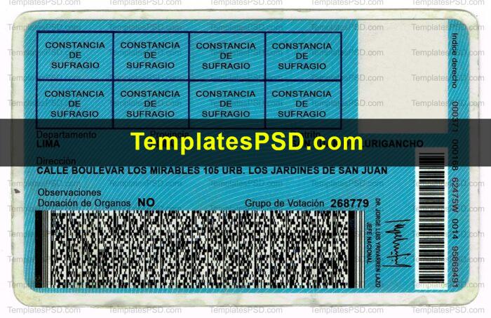 Peru National Identity Card Template PSD Back Peru National Identity Card Template