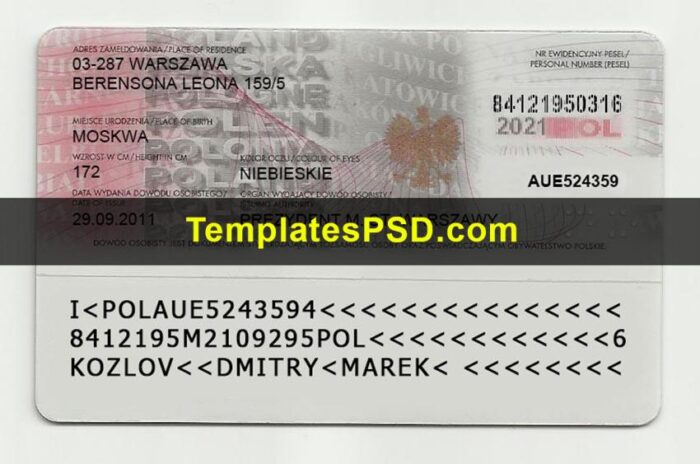 Poland ID Card Template Back