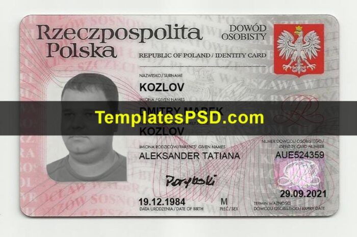 Poland ID Card Template Front Poland ID Card Template Front