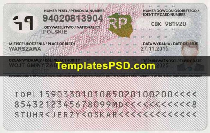 Poland ID Card Template PSD Back Poland ID Card Template PSD Back