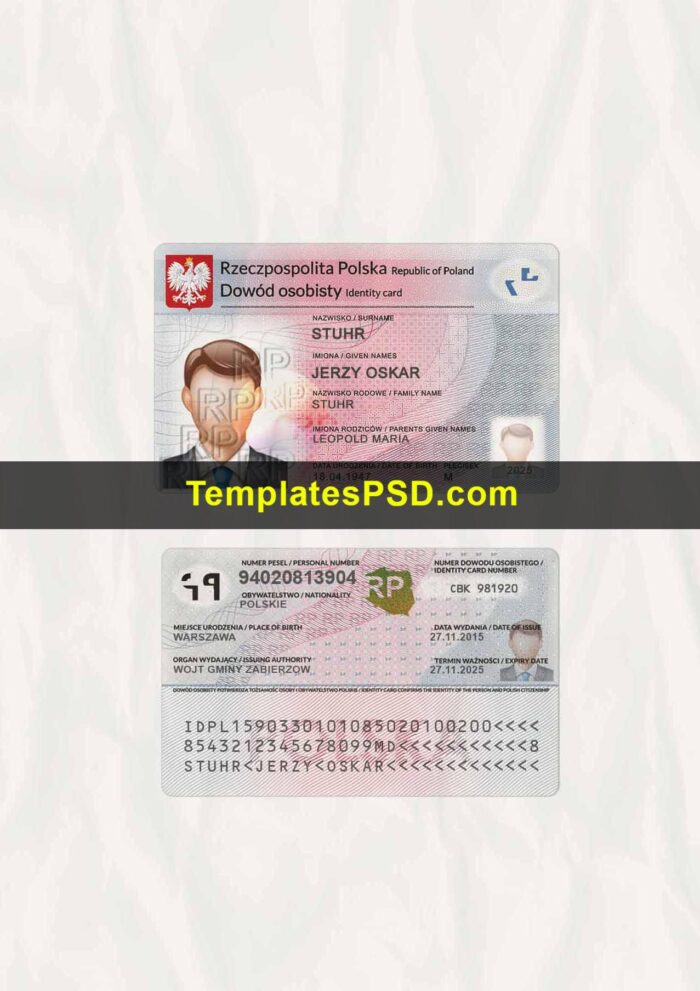 Poland ID Card Template PSD Scan