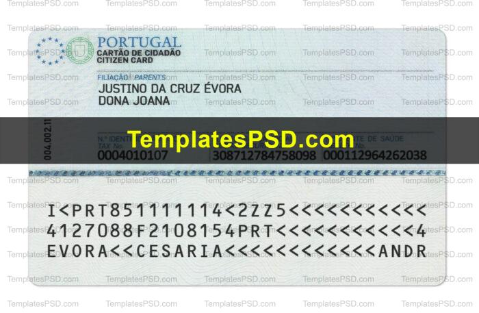 Portugal ID Card Template Back
