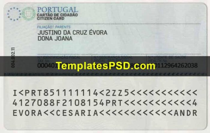 Portugal ID Card Template PSD Back Portugal ID Card Template PSD Back