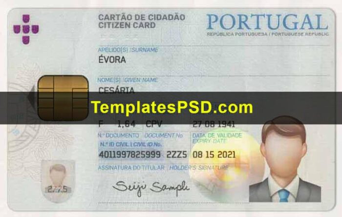 Portugal ID Card Template PSD Front Portugal ID Card Template PSD Front