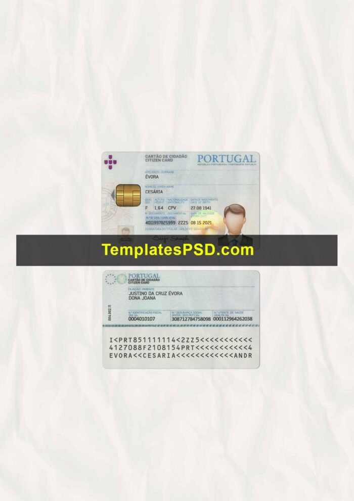Portugal ID Card Template PSD Scan