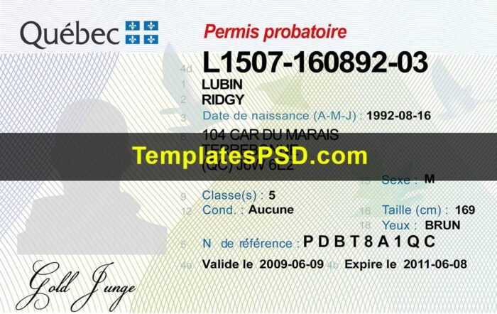 Quebec Canada Driver License Template Front 2009 Quebec Canada Drivers License Template PSD Front