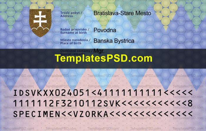 Slovak ID Card Template PSD Back