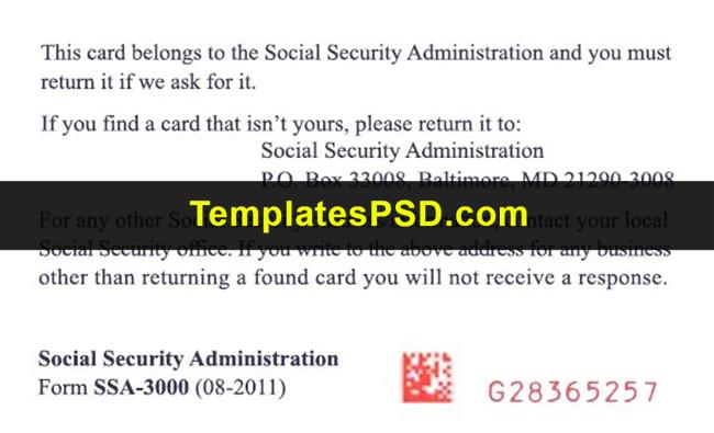 Social Security Card Template PSD Back Social Security Card Template PSD Back