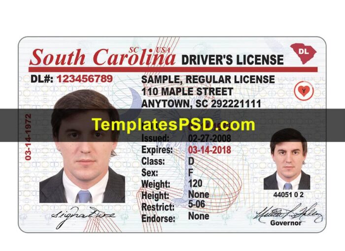South Carolina Drivers License Template Front South Carolina Drivers License Template Front
