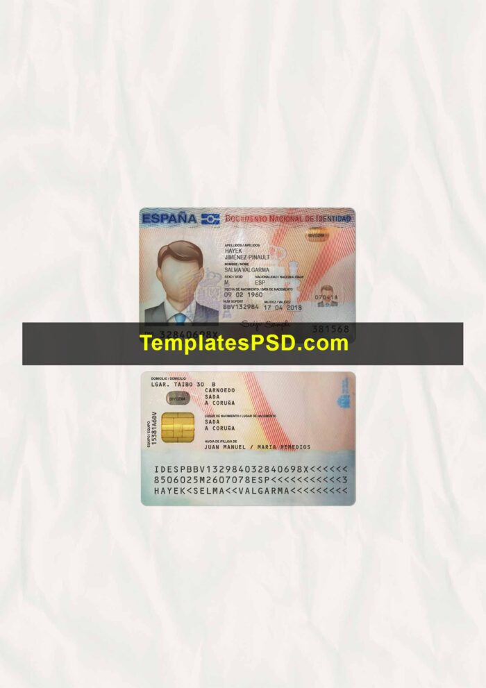 Spain ID v1 scan Spain ID Card Template PSD Scan