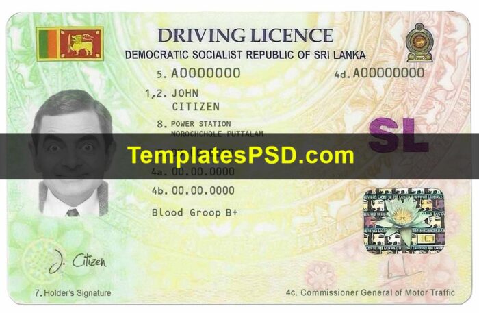 Sri Lanka Drivers License Template PSD Front Sri Lanka Drivers License Template PSD Front