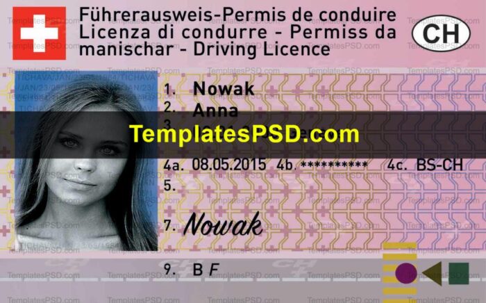 Switzerland Driving License Template PSD Front Switzerland Driving License Template PSD Front