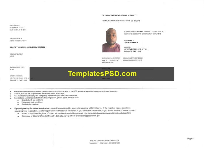 Texas Temporary Permit Drivers License Template PSD Texas Temporary Permit Drivers License Template PSD