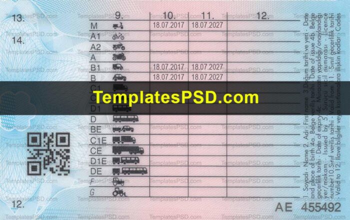 Turkey Driving License PSD Back
