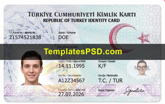 Turkey ID Card Template PSD Front Turkey ID Card Template PSD Front