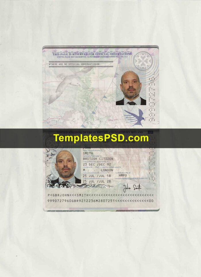 UK Passport Template Scan