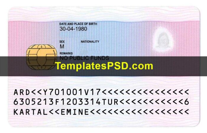 UK Permanent Residence Card Template Back PSD