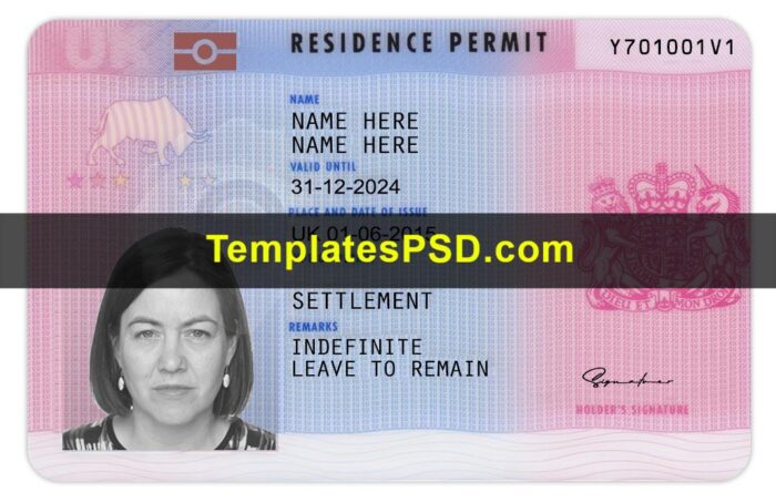 UK Permanent Residence Card Template Front UK Permanent Residence Card Template Front PSD