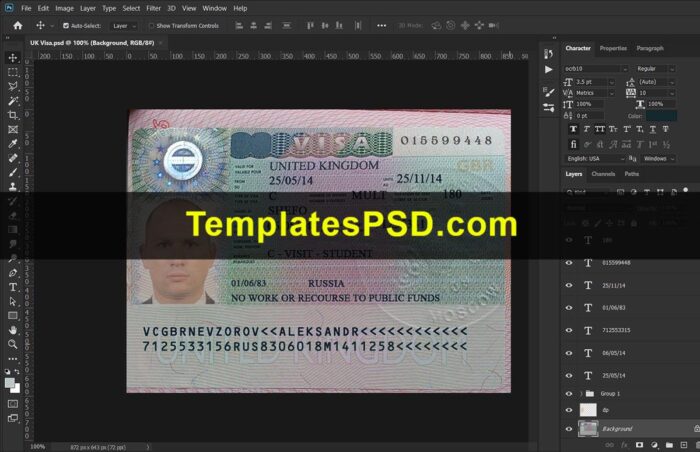 UK Visa Template PSD Download Photoshop File