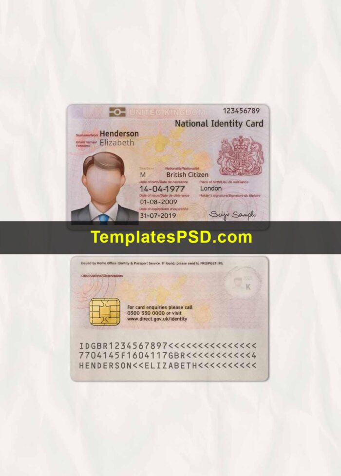 UK id Card Scan UK ID Card Template PSD Fake Scan
