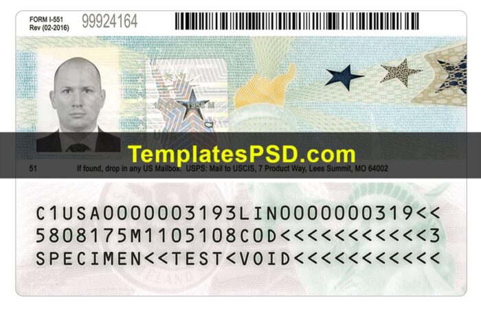 USA Permanent Resident Card Front Side Back