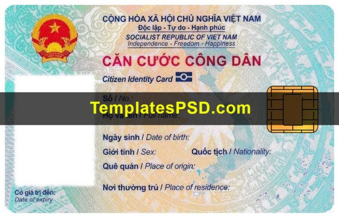Vietnam ID Card Template PSD Fake Citizen Vietnam ID Card Template PSD Fake Citizen