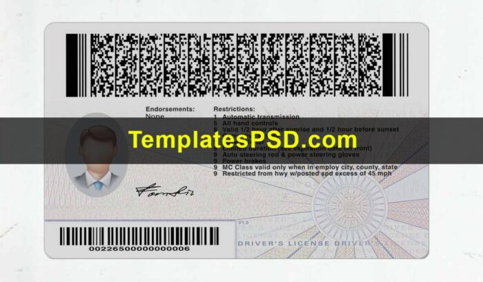Virginia Drivers license template psd back