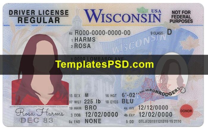 Wisconsin Driver License PSD Front Wisconsin Driver License PSD Front
