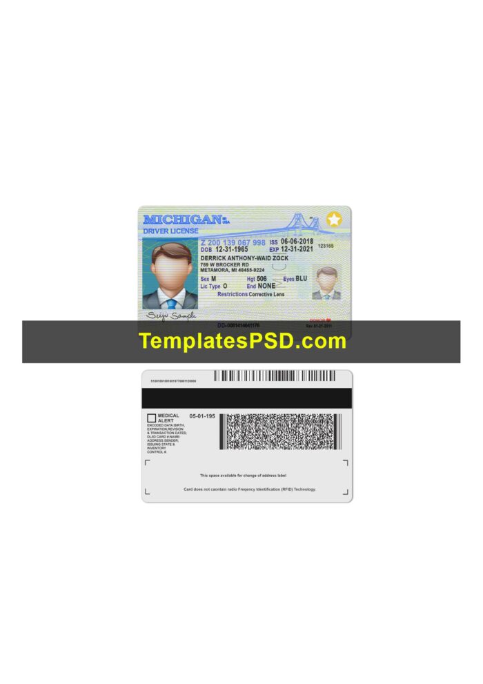 michigan dl Michigan Drivers License New PSD template
