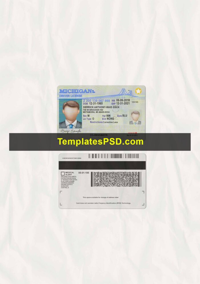 michigan dl scan Michigan Drivers License New PSD template Scan
