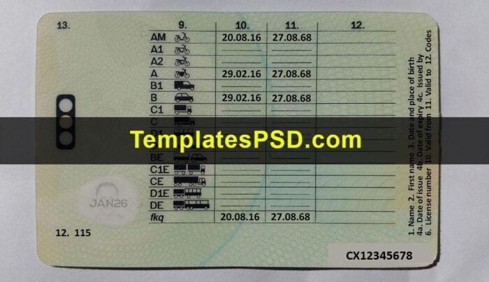 UK Provisional Drivers License Template PSD Back