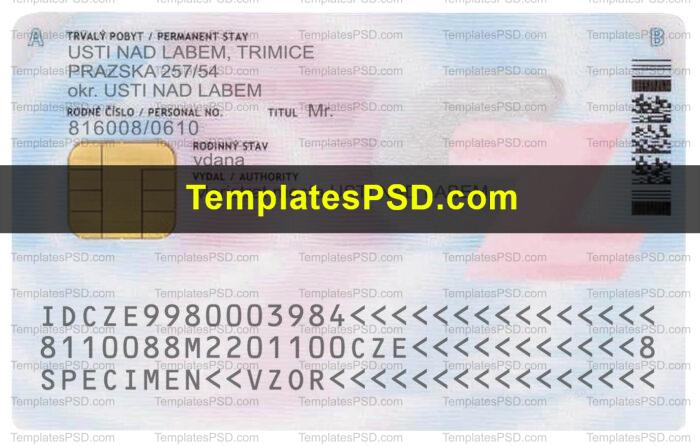 Czech ID Card Template Back 1 Czech ID Card Template Back