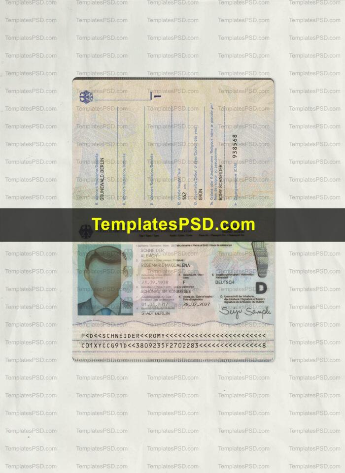 Germany passport template psd Scan